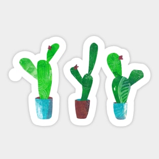 Succulent cacti in pots - mixed media collage Sticker